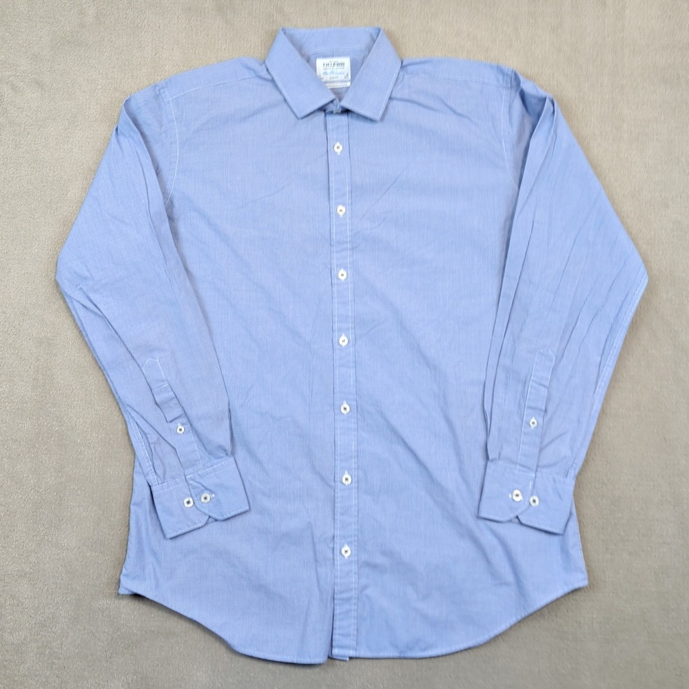 TM Lewin Slim Fit Dress Shirt 17 36 Blue Micro Check Two Fold Cotton Business